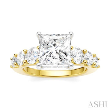 1 1/10 Ctw Princess Shape Round Cut Diamond Semi-Mount Engagement Ring in 14K Yellow and White Gold